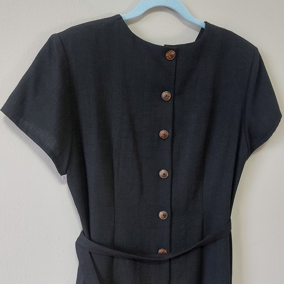 Vintage MJW Studio Midi Dress Size 16 Black Button Back Belted Career Wear - Picture 3 of 16